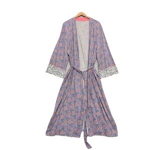 J Jill Sleep Long Robe Ultra soft Piped Cuffed Floral Belted Pockets Size 3X